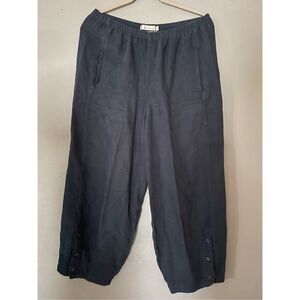 Cut Loose Navy 100% Linen wide leg pant Elastic waists size M